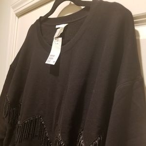H&M fringe crewneck sweatshirt